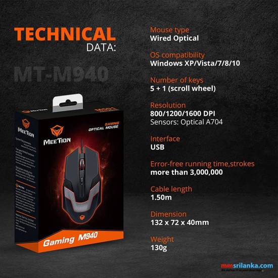 Meetion MT-M940 LED Backlit Gaming Mouse (6M)